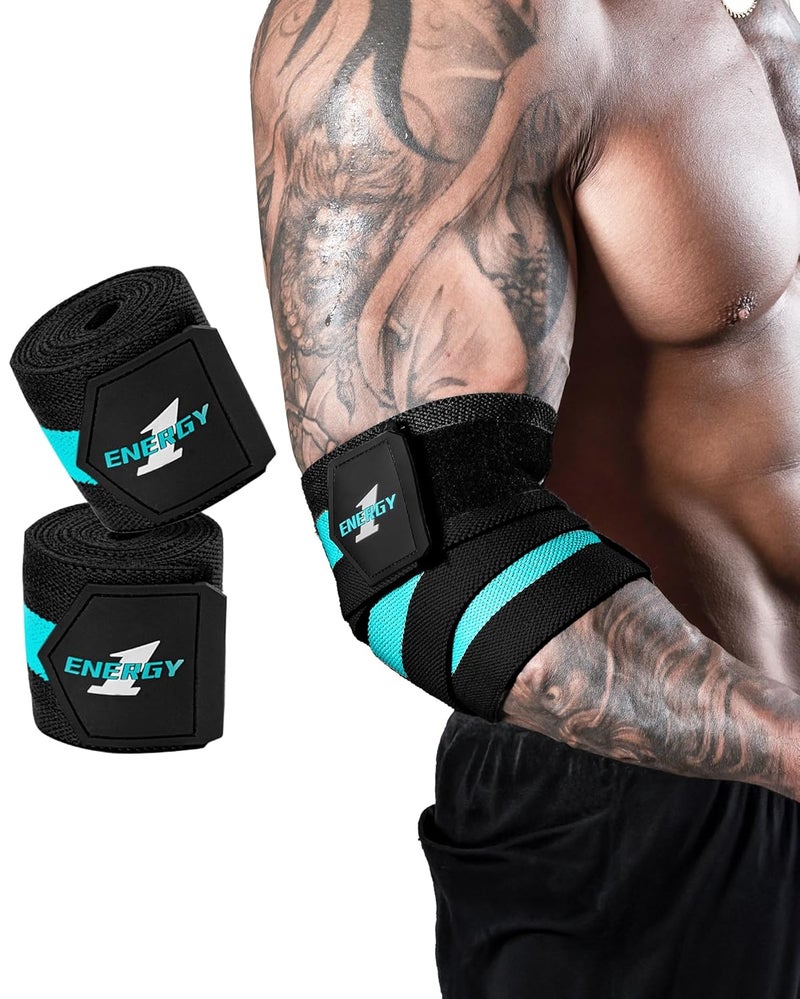 kcross Elbow Wraps for Weightlifting, 47" Strengthening support Elbow Sleeve Weightlifting (1 Pair) for Powerlifting, Bench Press, Gym Workout (Blue) - Image 1